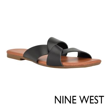 NINE WEST FINORA3交叉扭結平底拖鞋-黑色