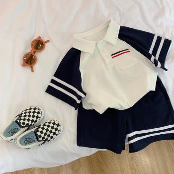 韓版男童POLO衫學院風短袖套裝夏季兒童帥氣時尚翻領潮流兩件套