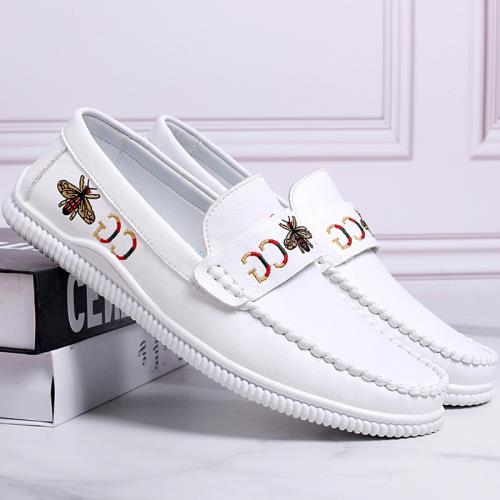 白色真皮薄款豆豆鞋男懶人開車男鞋夏季透氣男士休閑樂福小皮鞋潮