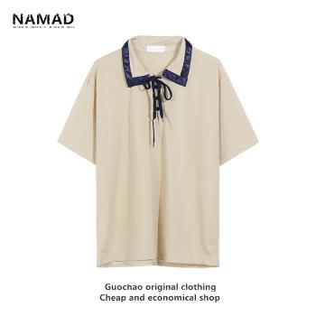 NAMAD日系潮牌小眾設計感拼色POLO衫短袖夏季寬松潮流港風半袖t恤