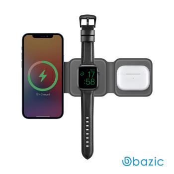 Bazic GoMag Trio 三合一便攜式折疊磁吸無線充電座-灰