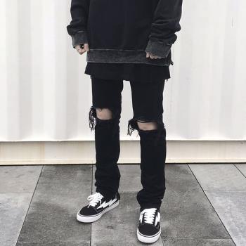 FOG膝蓋破洞側拉鏈乞丐INS牛仔褲