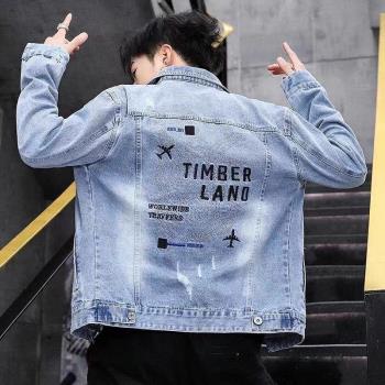 秋季淺色修身帥氣刺繡牛仔外套