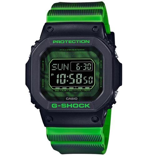 【CASIO 卡西歐】G-SHOCK 時間扭曲 科幻獨特 摩爾紋路 螢光綠 DW-D5600TD-3_43.2mm