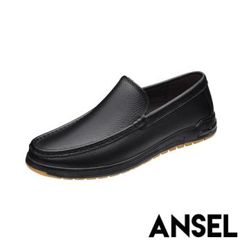 【ANSEL】樂福鞋 休閒樂福鞋/真皮頭層牛皮軟底舒適休閒樂福鞋- 男鞋 黑