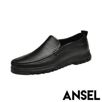 【ANSEL】樂福鞋 休閒樂福鞋 /真皮頭層牛皮百搭縫線時尚休閒樂福鞋- 男鞋 黑