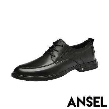 【ANSEL】皮鞋 繫帶皮鞋/全真皮頭層羊皮布洛克雕花繫帶造型皮鞋- 男鞋 黑
