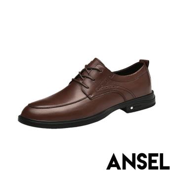 【ANSEL】皮鞋 繫帶皮鞋/全真皮頭層羊皮布洛克雕花繫帶造型皮鞋- 男鞋 棕
