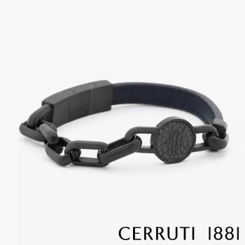 【CERRUTI 1881】義大利經典不鏽鋼皮革手環 深藍色 限量2折 全新專櫃展示品 (CB6202)
