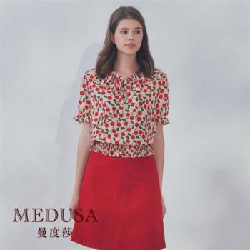 現貨【MEDUSA 曼度莎】ICare 可愛櫻桃荷葉雪紡上衣（F）｜女上衣 女短袖上衣