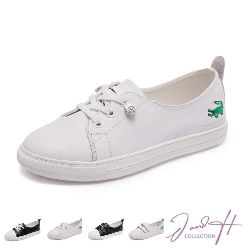 【J&H collection】韓風文青真皮淺口休閒板鞋(現+預 白色 / 黑色)
