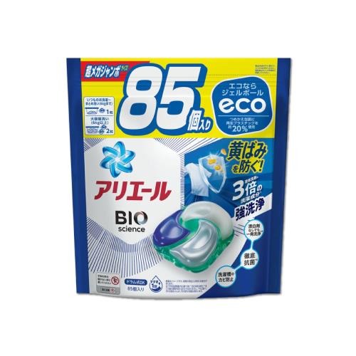 日本P&G-4D酵素強洗淨去污消臭洗衣凝膠球85顆/藍袋-清新淨白(Ariel