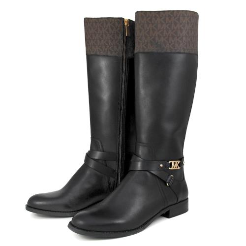 MICHAEL KORS 金屬LOGO混搭長靴(咖黑色)
