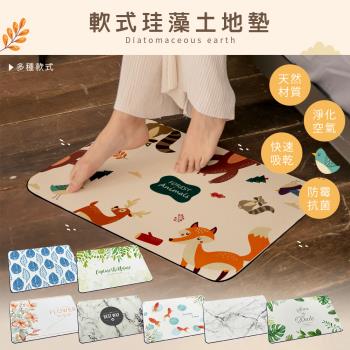 網狐家居 軟式珪藻土地墊60x40 (SGS認證) 腳踏墊 矽藻土地墊 吸水墊 防潮 瀝水 北歐風 植物 磨石子 大理石