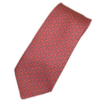 【愛馬仕】 HERMES H ITALIQUE圖案 真絲領帶 男士領帶-紅色 605914 SA