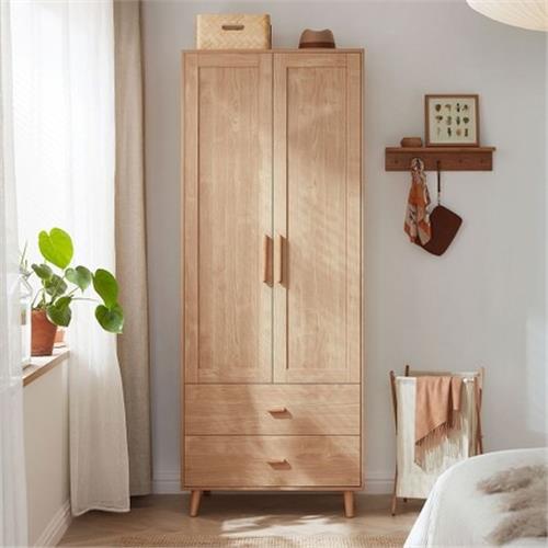 [hoi!]林氏木業北歐簡約原木色高腳雙門雙抽衣櫃 AC10D