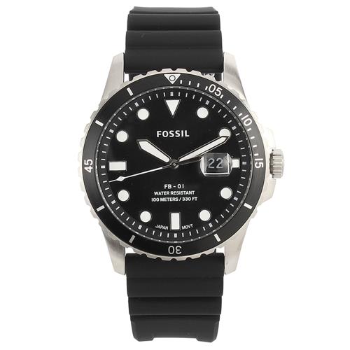 FOSSIL 黑色日期錶盤矽膠錶帶男腕錶(FS5660)