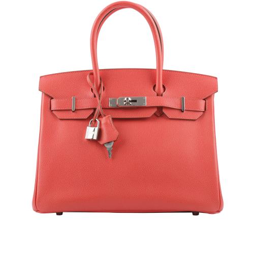 二手商品9.5成新_HERMES Birkin 銀釦 Epsom皮 30cm (粉橘色)