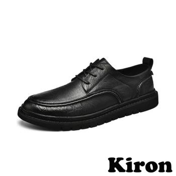 【KIRON】皮鞋 繫帶皮鞋/百搭復古英倫風擦色繫帶小皮鞋 - 男鞋 黑