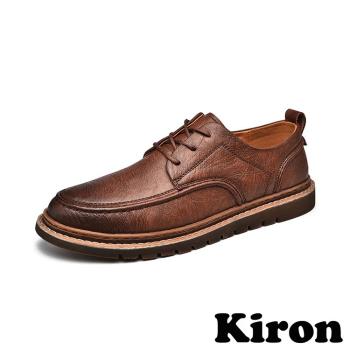 【KIRON】皮鞋 繫帶皮鞋/百搭復古英倫風擦色繫帶小皮鞋 - 男鞋 棕