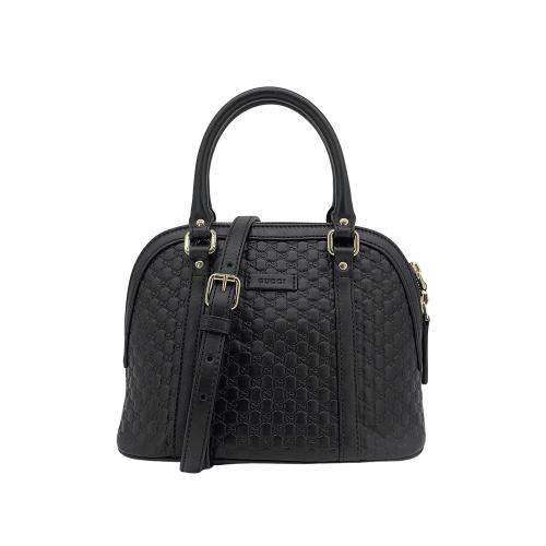 Gucci GG Ssima 壓紋手提/斜背兩用包(449654-黑)