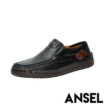 【ANSEL】休閒鞋 真皮休閒鞋/真皮手工縫線復古拼接休閒鞋- 男鞋 黑