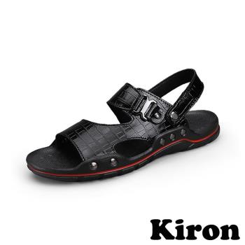 【KIRON】拖鞋 涼鞋/兩穿法設計個性鱷魚皮紋拼接時尚涼拖鞋 - 男鞋 黑