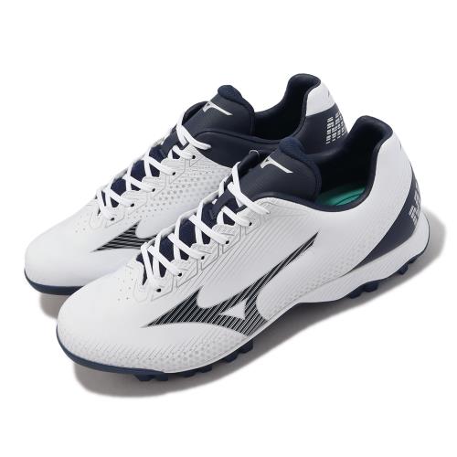 Mizuno 棒壘球鞋 Wave Lightrevo 寬楦 男鞋 白 藍 皮革 釘鞋 膠釘 訓練鞋 美津濃 11GP2221-14