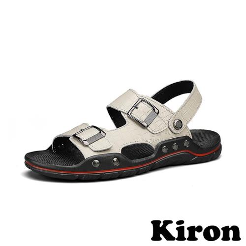 【KIRON】拖鞋 涼鞋/兩穿法設計鱷魚皮紋皮帶釦設計涼拖鞋- 男鞋 米