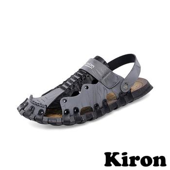 【KIRON】拖鞋 涼鞋/兩穿法設計縷空編織飾帶造型涼拖鞋- 男鞋 灰
