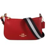 COACH 金馬車LOGO荔枝紋皮革寬帶斜背包(紅色)