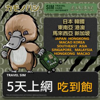 【鴨嘴獸 旅遊網卡】Travel Sim 日本 韓國 東南亞 港澳 5日 每日1GB 上網卡 旅遊卡