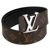Louis Vuitton LV M9821T Initiales 品牌LOGO銀釦老花雙面皮帶 95CM