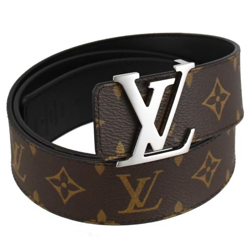 Louis Vuitton LV M9821T Initiales 品牌LOGO銀釦老花雙面皮帶 95CM