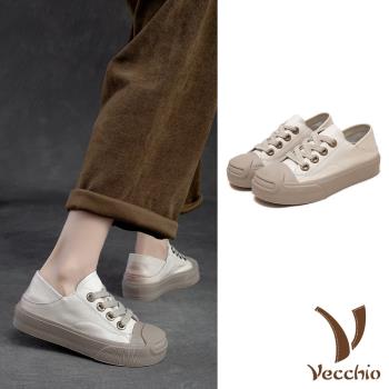 【VECCHIO】休閒鞋 厚底休閒鞋/全真皮頭層牛皮兩穿法護趾設計潮流繫帶厚底休閒鞋 米