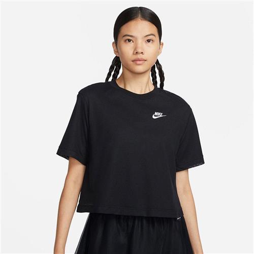 Nike 女裝 短袖上衣 短版 雙層網狀 刺繡 黑【運動世界】FB8353-010