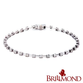 【BRILLMOND】鑽石手鍊1克拉18K白金輕奢四爪款(18K金臺 天然鑽石總重1.2克拉)