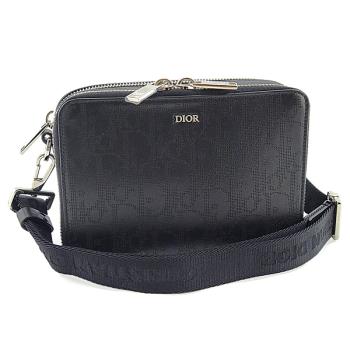九五成新展示品-DIOR 黑色洞洞雕花LOGO牛皮銀鍊斜背相機包