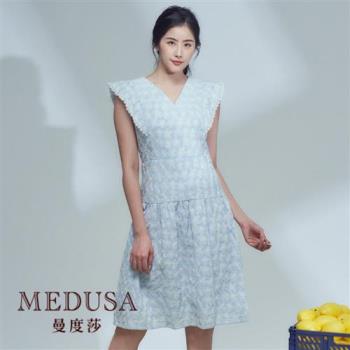 現貨【MEDUSA 曼度莎】水藍刺繡寬肩小禮服洋裝（M-XL）｜小禮服 洋裝禮服 連身裙