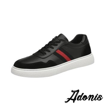 【Adonis】休閒鞋 厚底休閒鞋/真皮頭層牛皮撞色織帶設計厚底休閒鞋 - 男鞋 黑