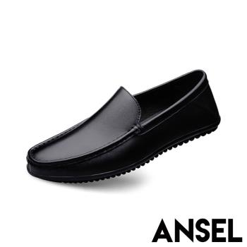 【ANSEL】樂福鞋 真皮樂福鞋/真皮舒適軟底純色素面樂福鞋- 男鞋 黑