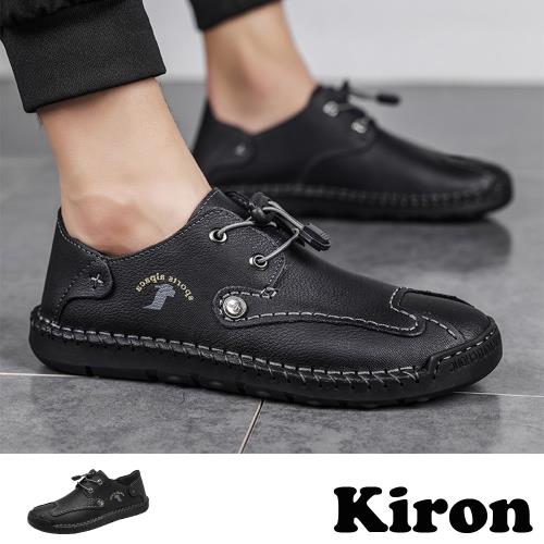 【KIRON】休閒鞋 束帶休閒鞋 /手工縫線個性束帶時尚復古休閒鞋- 男鞋 黑