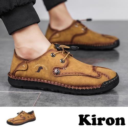 【KIRON】休閒鞋 束帶休閒鞋 /手工縫線個性束帶時尚復古休閒鞋- 男鞋 卡其