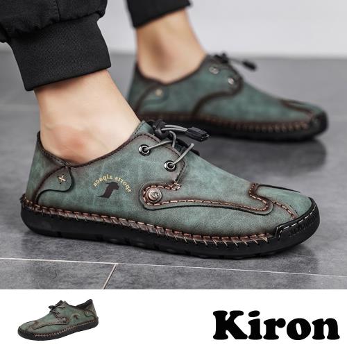 【KIRON】休閒鞋 束帶休閒鞋 /手工縫線個性束帶時尚復古休閒鞋- 男鞋 綠