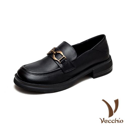【VECCHIO】樂福鞋 休閒樂福鞋/全真皮頭層牛皮百搭文藝兩穿法設計復古擦色休閒樂福鞋 黑