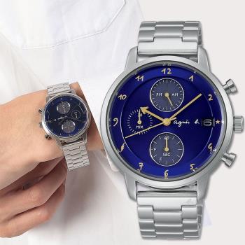 agnes b. 紳士太陽能計時手錶-藍/40mm(BZ6007X1/VR43-KMJ0B)