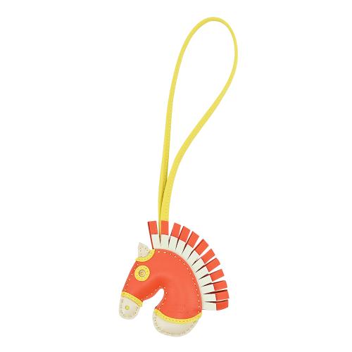 Hermes 愛馬仕 Geegee Camail Zebra小羊皮限量面罩駿馬吊飾(橘/黃)