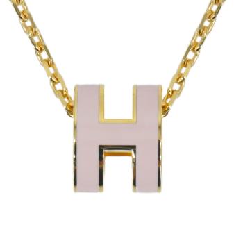 Hermes Mini Pop H 立體橢圓簍空項鍊(粉/金)