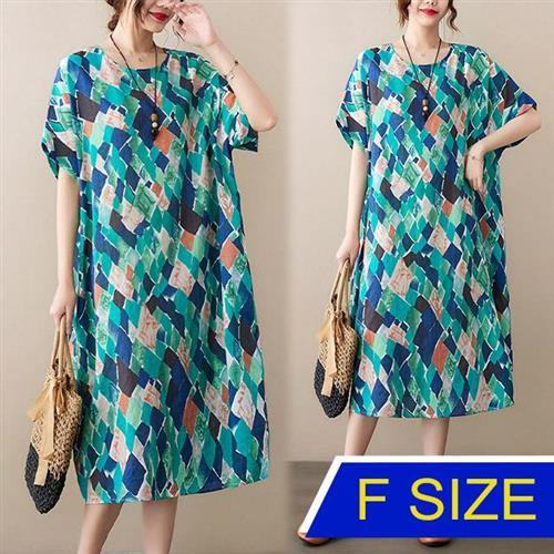 【韓國K.W.】花蔓依攀格紋條紋中長洋裝(涼感/小香風/高爾夫球衫/輕薄/短袖)