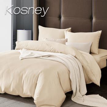 KOSNEY 金典褐灰 頂級素色系列吸濕排汗萊賽爾天絲單人兩用被床包組床包高度約35公分